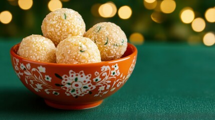 Happy Makar Sankranti text with tilgul laddu sweet in bow, cinematic , hindu festival kite flying, Uttrayan, tilgul ghya god god bola, attractive for social media, banners, ads promotion greetings 