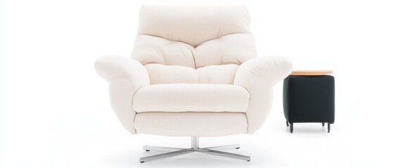 Comfortable Modern Cream Armchair with Ottoman  Relaxing Furniture  Home Decor