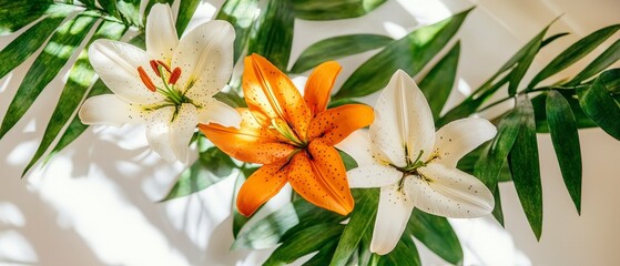 Stunning Orange and White Lilies with Lush Green Leaves