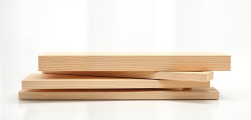 Stacked light brown wooden planks. Natural timber. Industrial product. Stacked wooden planks. Material for construction. Building material. New product. Interior design element. Flooring material.