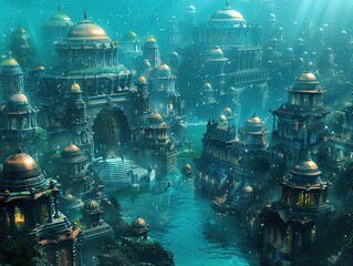 Capture the intricate balance of challenges and wonders in underwater cities Show bustling activity alongside serene moments, conveying the essence of this unique living environment