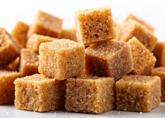 Brown Sugar Cubes Isolated - High-Quality Food Photography