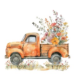 Illustration car watercolor flower art transportation.