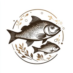 Fototapeta premium fish icon in the round line, line art style , clear background