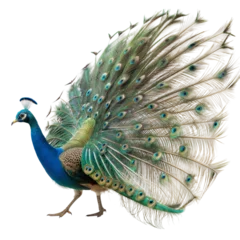 Fototapete Rund Majestic peacock displaying iridescent tail feathers in vibrant natural habitat © stockpro