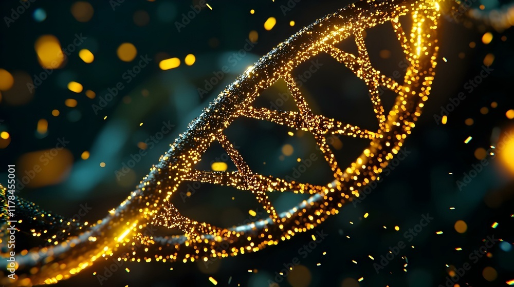Poster illuminated dna helix, a close-up view showcasing the intricate structure and glowing strands of a d