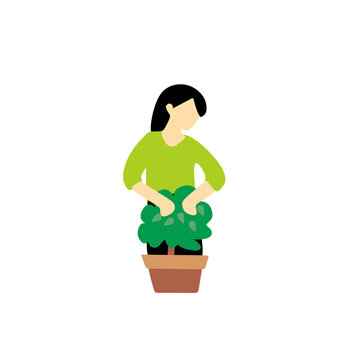 woman planting tree for gardening
