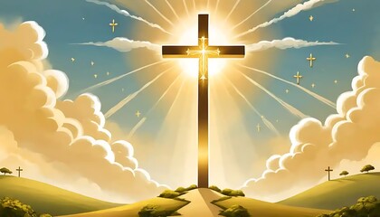 Radiant Cross Heavenly Glory Divine Light Spiritual Symbol