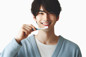 歯を磨くアジア人男性