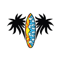 Surf Board wave design.surfing beach logo vintage vector illustration template icon design.