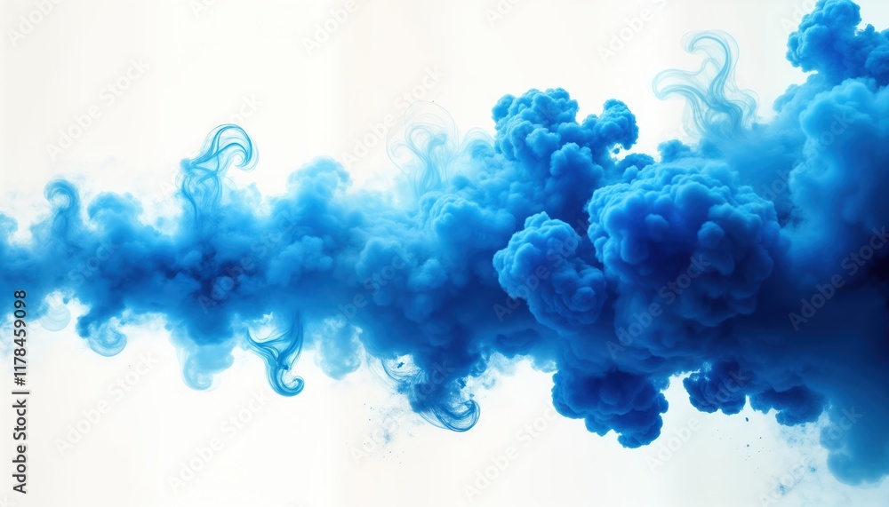 Poster blue ink explosion isolated on white background. abstract ink cloud design. vibrant flowing blue liq