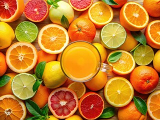 Citrus Fruits Floating in Orange Juice - Drone Shot