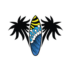 Surf Board wave design.surfing beach logo vintage vector illustration template icon design.