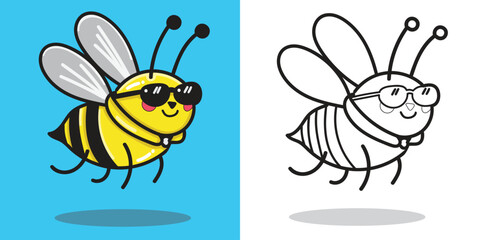 A cute cartoon bee flying for a design element or coloring book element