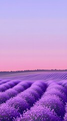 Obraz premium A serene lavender field under the twilight sky, with rows of purple flowers stretching to the horizon. captures the tranquility and beauty of nature
