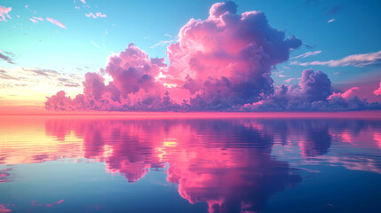 Pink Sunset Clouds Reflecting on Calm Water: A Serene Seascape