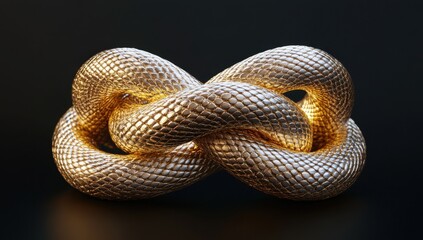 Obraz premium A Stunning 3D Rendering of a Golden Infinity Symbol Crafted from Intricate Snake Texture, Capturing the Essence of Luxury and Timelessness in a Modern Design
