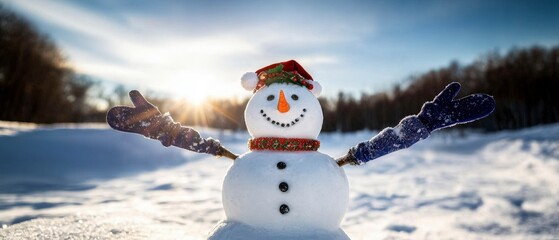Obraz premium Festive Snowman in Winter Wonderland Christmas New Year Holiday Cheer