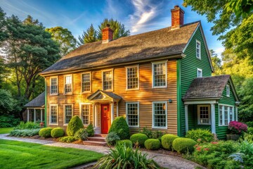 Fototapeta premium Colonial New England Home - Candid Photography AI Image, Historic Charm, Exterior