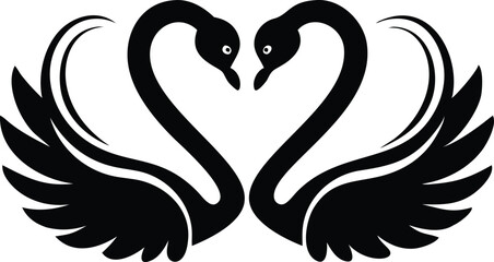 Elegant Black Swans Forming a Heart Shape - Symbol of Love and Unity