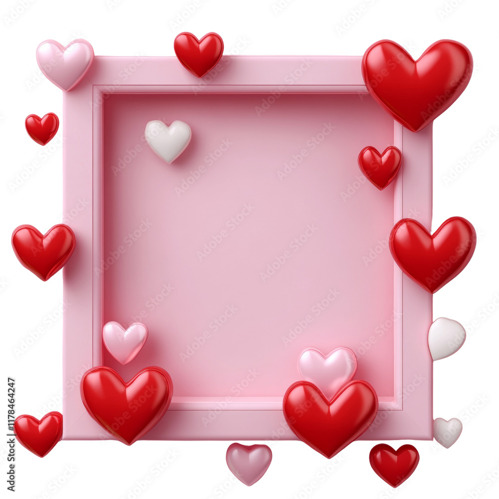Poster a pink frame is adorned with numerous red and pink hearts creating a romantic and festive backdrop.