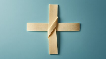 Woven palm cross on blue background.