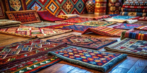 Colorful Rugs Pile Tilt-Shift Photography, Abstract, Floor, Interior Design