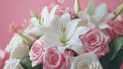 Obraz premium A stunning vase brimming with delicate pink and white roses, radiating love and romance, perfect for celebrating the essence of Valentine's Day.