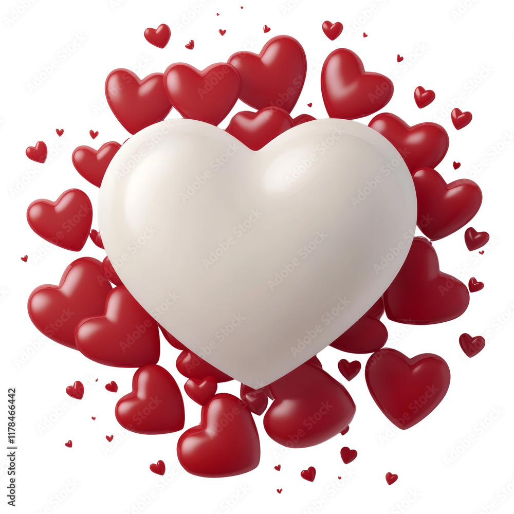 Aufkleber a large off-white heart is nestled amongst numerous smaller red hearts on a white background creatin