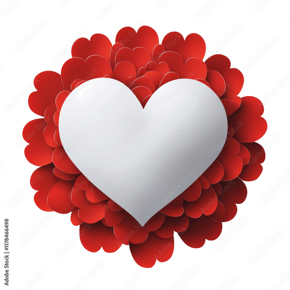 Poster A large white heart is nestled within a circular arrangement of smaller red hearts creating a visually appealing design.