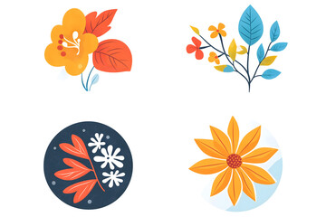 Illustration of Seasonal Floral and Botanical Icons – A Vibrant Collection of Flowers and leaves. A set of seasonal vector icons. 