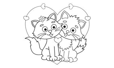 Two Cats Lovers Valentine Coloring Page