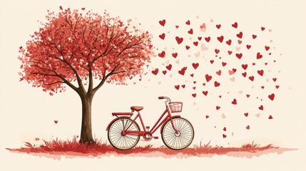 Red Bicycle Parked Near Heart Shaped Leafed Tree