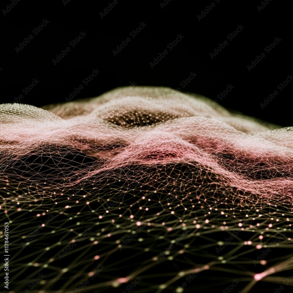 Poster abstract futuristic network digital landscape glowing nodes mesh connection technolog