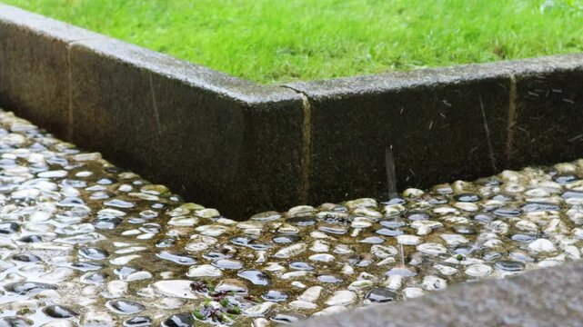 It's raining on the front lawn.앞마당 잔디에 비가내립니다.다.