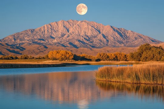 Majestic Full Moon Over San Bernardino Mountains Near Palmdale