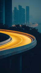 Illuminated City Walkway at Night  Futuristic Urban Landscape