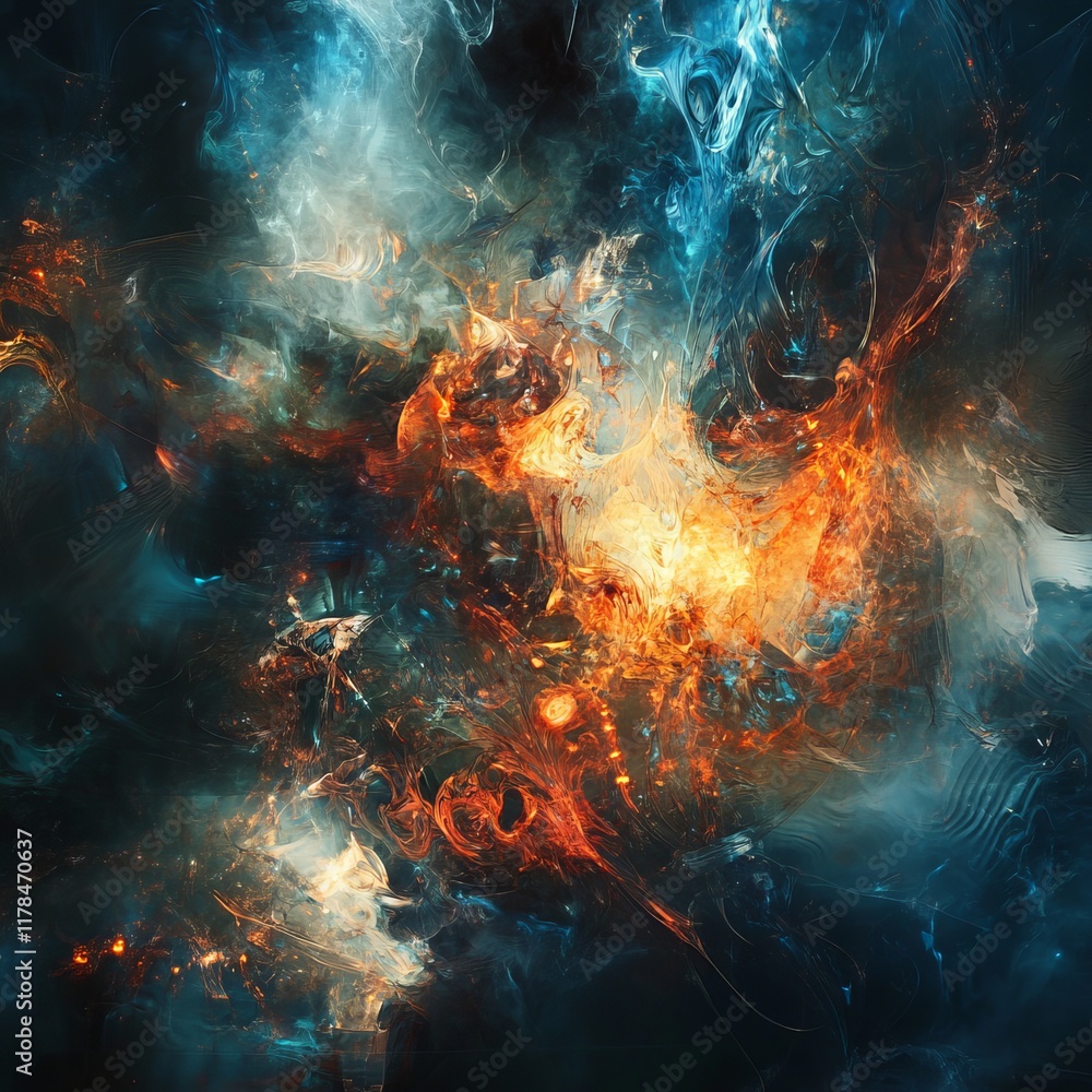 Aufkleber vivid abstract digital art showcasing a dynamic blend of fiery and icy colors, creating a mesmerizin