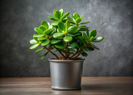 Crassula Ovata Gollum in Gray Pot - AI Photo