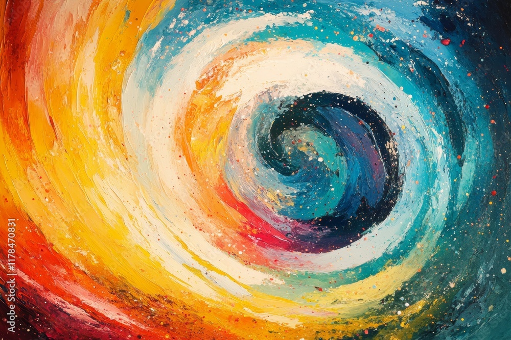 Poster discover a vibrant abstract painting featuring swirling colors, creating an energetic and dynamic ba
