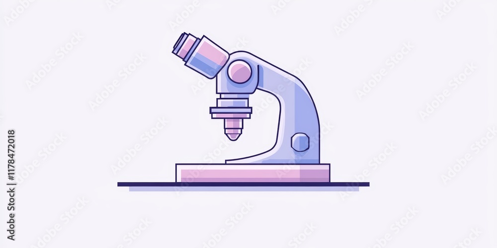 Poster a microscope with a pink and white color scheme. the microscope is the main focus of the image
