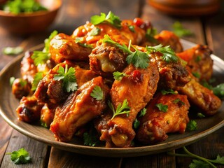Fototapeta premium Crispy Chipotle Chicken Wings - Low Light Appetizer
