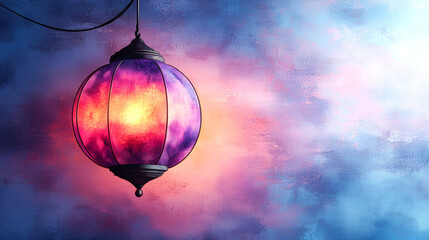 Obraz premium Glowing Purple Lantern: Serene Night Illumination, Home Decor, Peaceful Atmosphere, Cozy and Warm Ambiance, Vintage Design