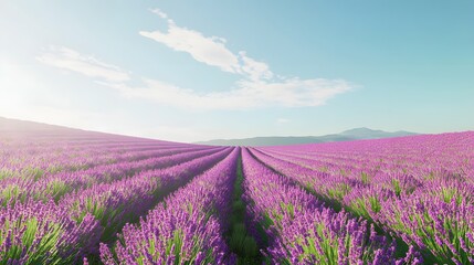 A serene lavender field under the twilight sky, with rows of purple flowers stretching to the horizon. captures the tranquility and beauty of nature