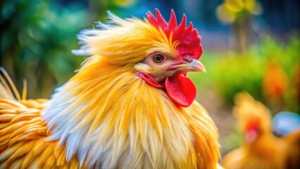 Fototapeta premium Cute Brahma Bantam Chickens in Petting Zoo - Farm Animal Photorealistic