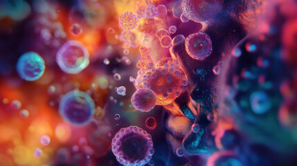 Colorful close up of bacteria in human body, vibrant and detailed