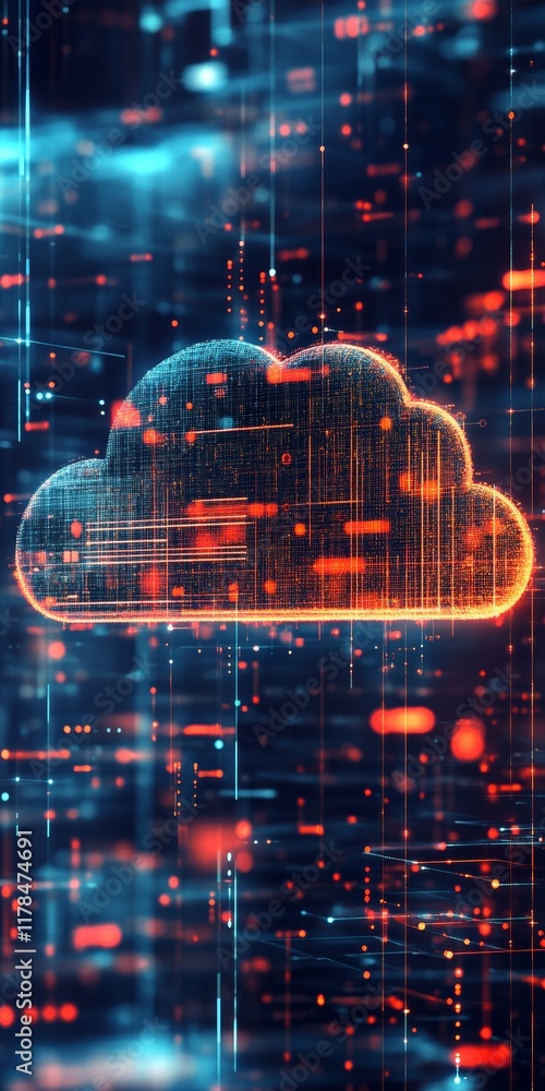 Poster abstract representation of a cloud with data streams and digital elements. the image embodies the co