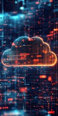 Fototapeta premium Abstract representation of a cloud with data streams and digital elements. The image embodies the concept of technology, connectivity, and data organization in a vibrant layout.