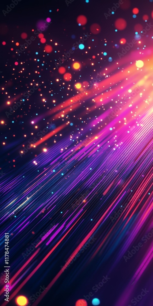 Poster vibrant abstract background with colorful light trails and glowing particles in motion