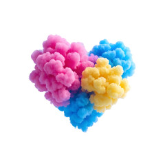 Fototapeta premium Pink blue and yellow 3d cloud smoke of heart shape